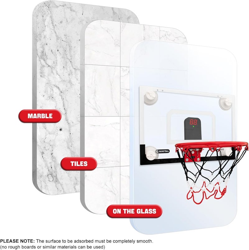 RUNBOW Store Indoor Mini Basketball Hoops Backboard with Powerful Suction Cups,Wall Mounted Door Basketball Hoops,Toys with Balls Gifts for Kids Boys Teens (43x30CM Black-White with Scorer) - Image 3